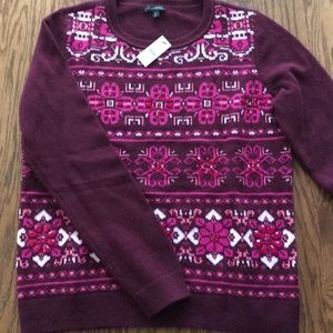 Talbots Beaded Fair Isle Magenta Sweater